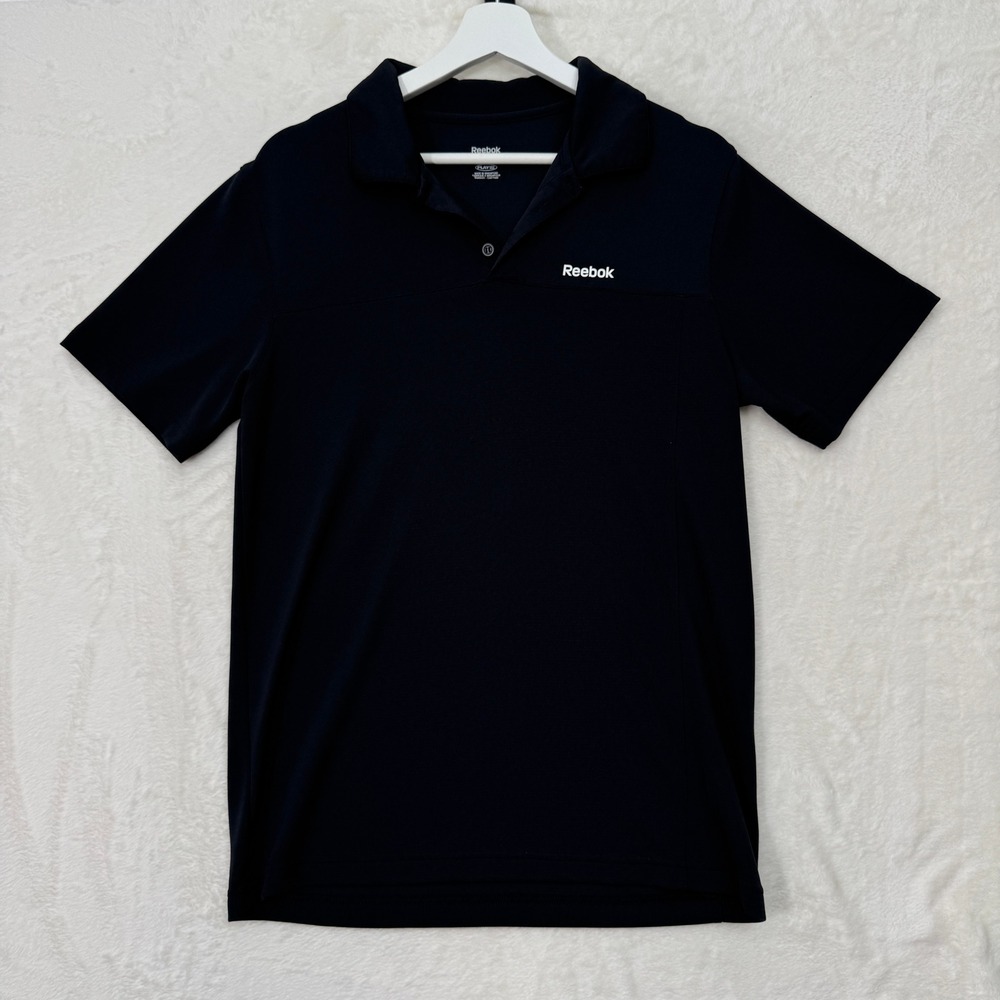 Reebok Polo Shirt Mens Small Black PlayDry Performance Short Sleeve Athletic